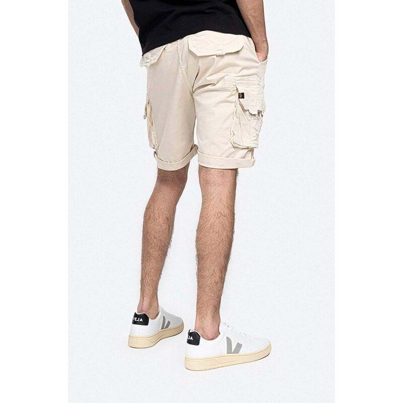 Bavlněné šortky Alpha Industries Crew Short béžová barva, 176203.578-cream