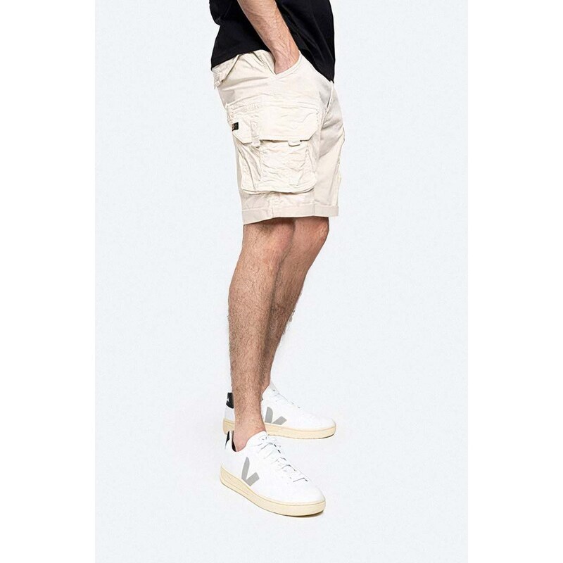 Bavlněné šortky Alpha Industries Crew Short béžová barva, 176203.578-cream