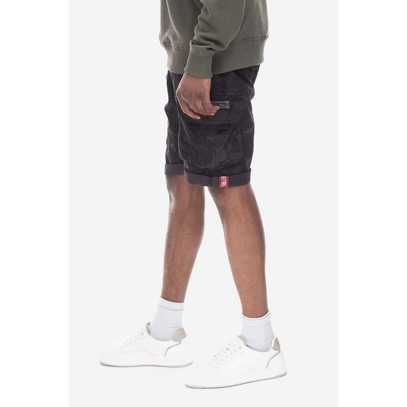 Bavlněné šortky Alpha Industries Crew Short Camo černá barva, 196201.125-black