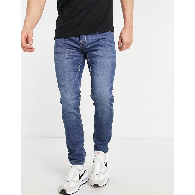 Only & Sons slim fit mid wash blue jeans