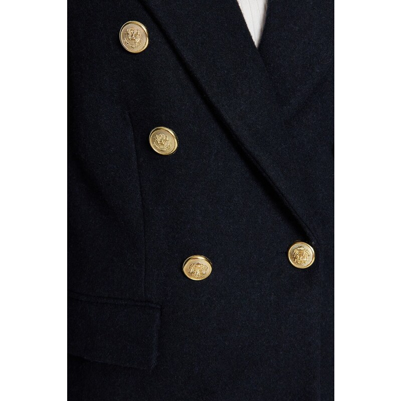 Trendyol Námořnická modrá zlatá knoflíková bunda s podrobnou vlněnou manžetou