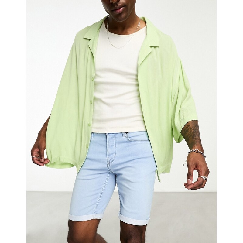 Only & Sons jog denim shorts in light wash-Blue