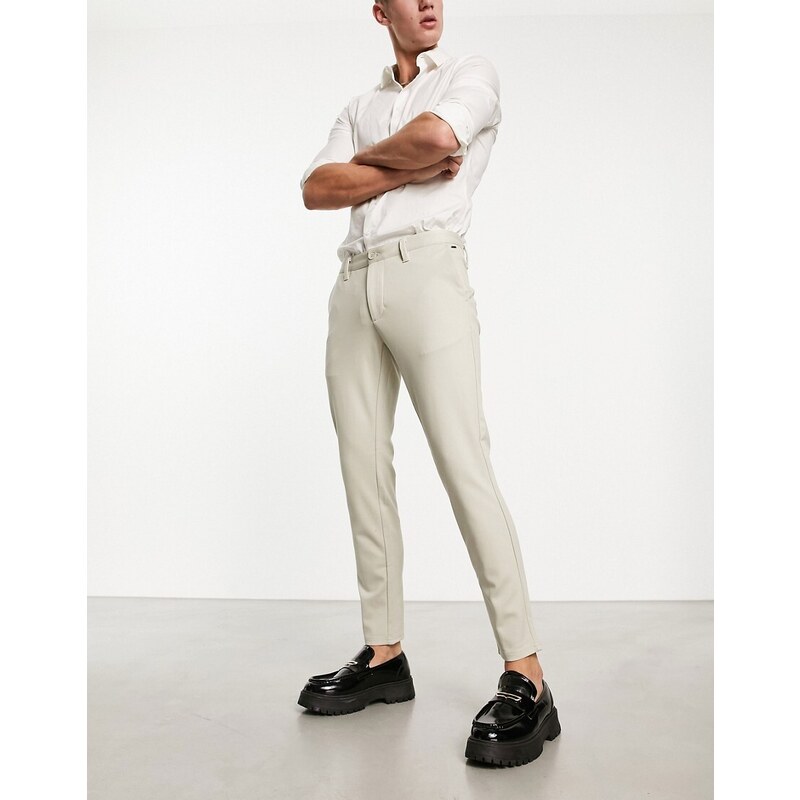 ONLY & SONS slim fit tapered trousers in beige-Neutral