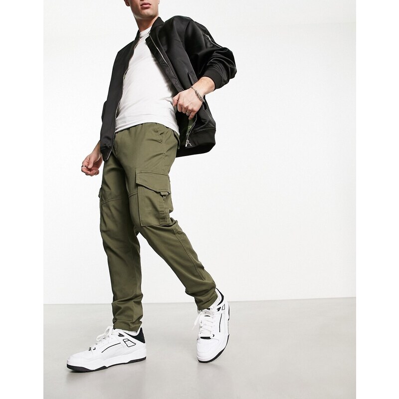 ONLY & SONS slim fit cargo trouser in khaki-Green
