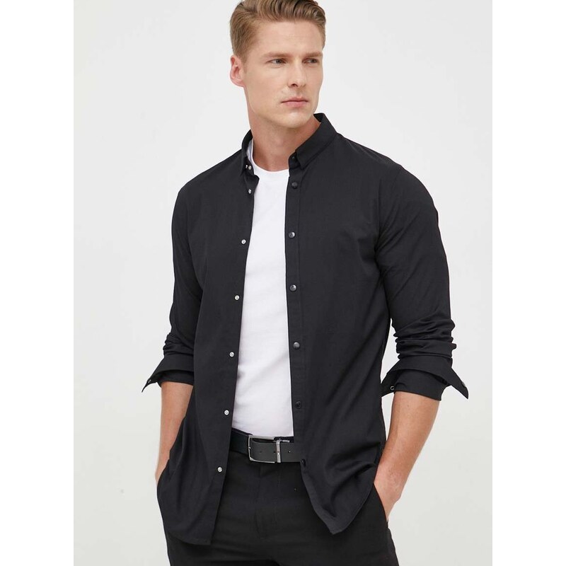 Košile Armani Exchange pánská, černá barva, slim, s límečkem button-down