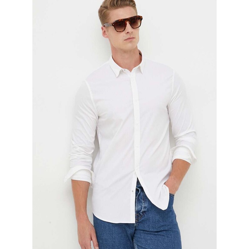 Košile Armani Exchange pánská, béžová barva, slim, s límečkem button-down