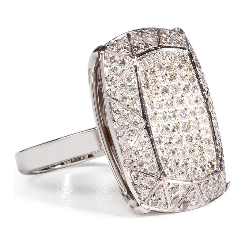 Ileana Makri 18kt White Gold Emerald Cut Gem Ring with Grey Diamonds