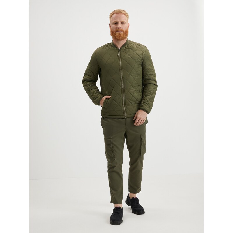 Khaki pánský prošívaný bomber Jack & Jones Keen - Pánské