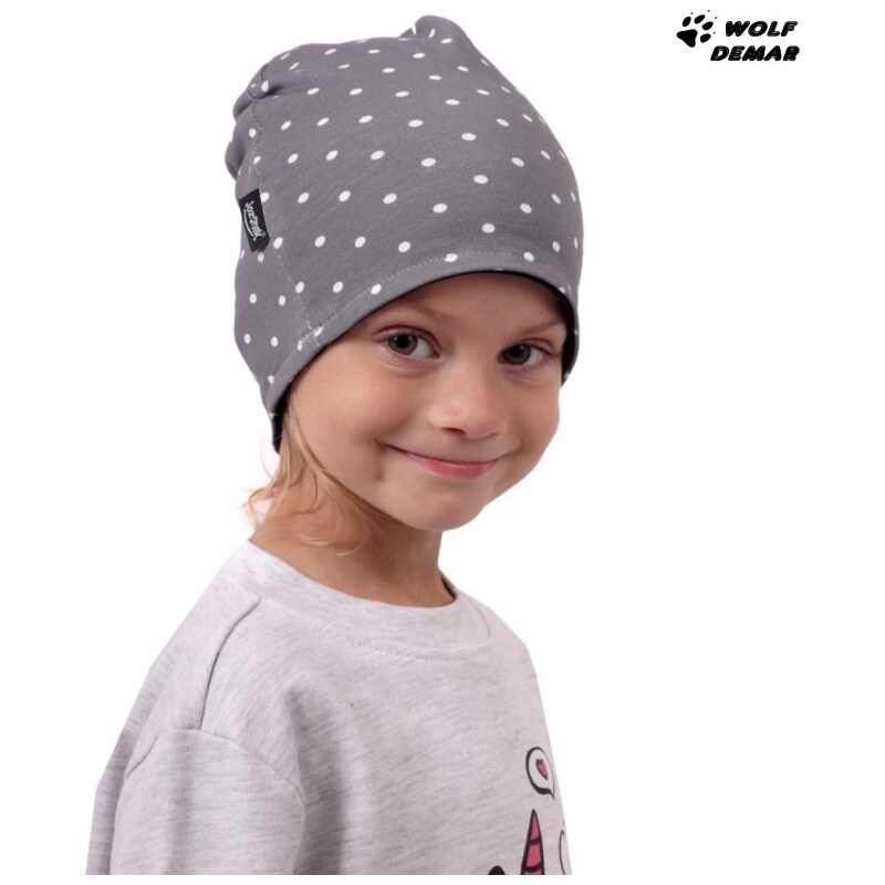 Dětská oboustranná čepice JOŽÁNEK, černá + šedá s puntíky, vel.