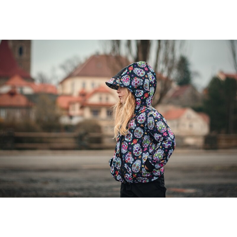 Dětská softshellová bunda s fleecem JOŽÁNEK barevné lebky