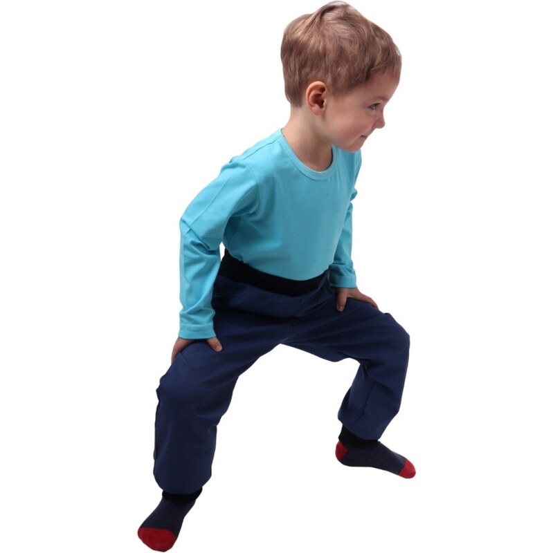 JOŽÁNEK Dětské softshellové kalhoty bez zateplení, modré, vel.