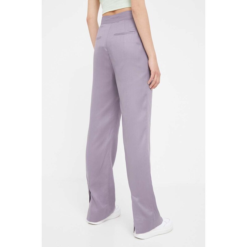 Kalhoty Calvin Klein dámské, fialová barva, jednoduché, high waist