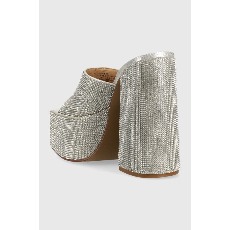 Pantofle Steve Madden Trixie-R dámské, stříbrná barva, na podpatku, SM11002263