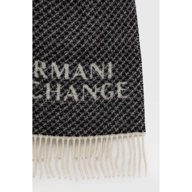 Vlněná šála Armani Exchange černá barva, s potiskem