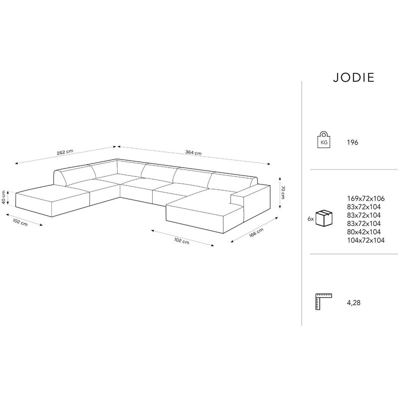 Béžová bouclé pohovka do "U" MICADONI Jodie 364 cm, levá