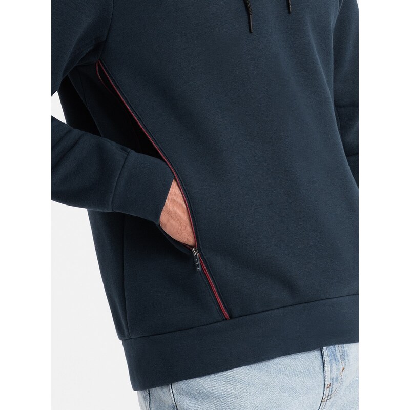 Ombre Men's hoodie with zippered pocket - navy blue