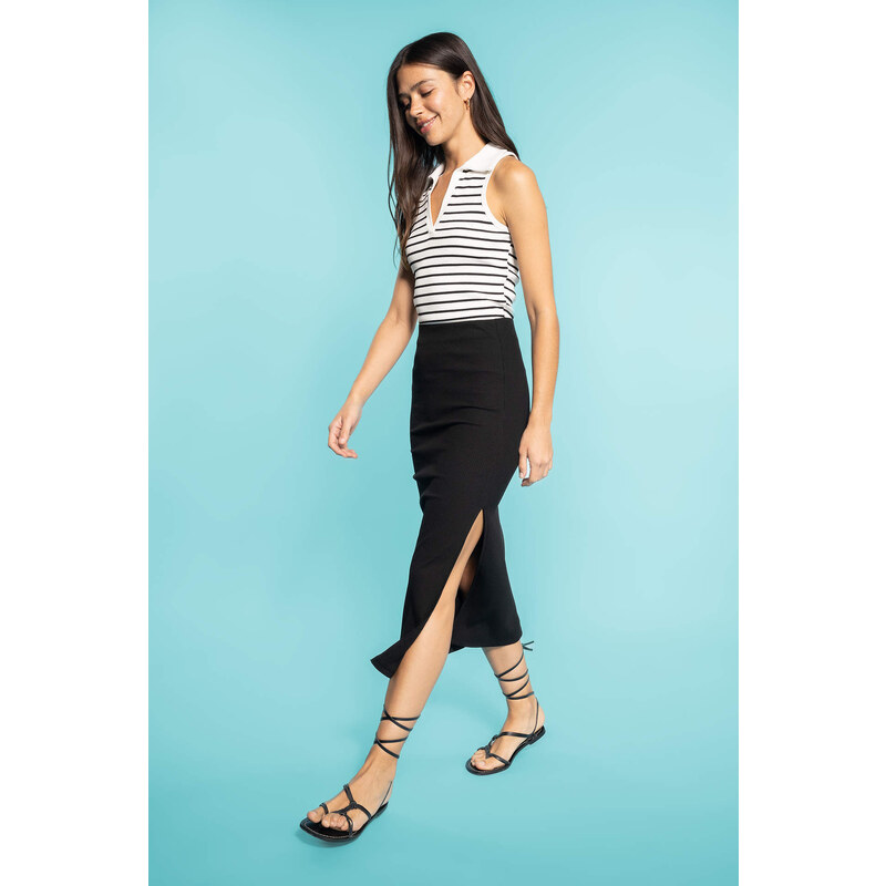 DEFACTO Straight Fit Normal Waist Ribbed Camisole Midi Skirt