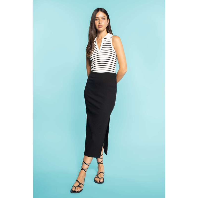 DEFACTO Straight Fit Normal Waist Ribbed Camisole Midi Skirt