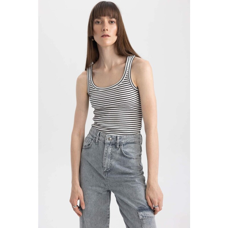 DEFACTO Slim Fit Striped Round Neck Ribbed Camisole Singlet