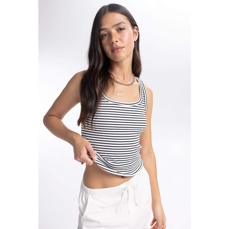 DEFACTO Slim Fit Striped Round Neck Ribbed Camisole Singlet