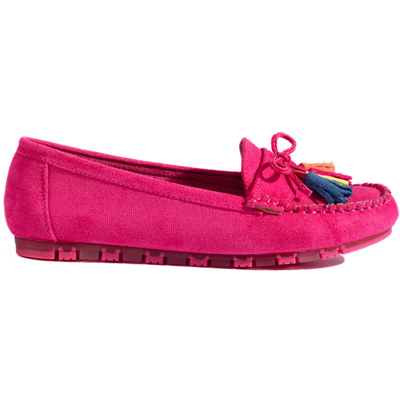 Fuchsia suede boho loafers with Shelvt tassels