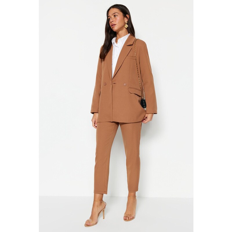 Trendyol Camel Blazer Jacket-Pants Woven Bottom-Top Suit