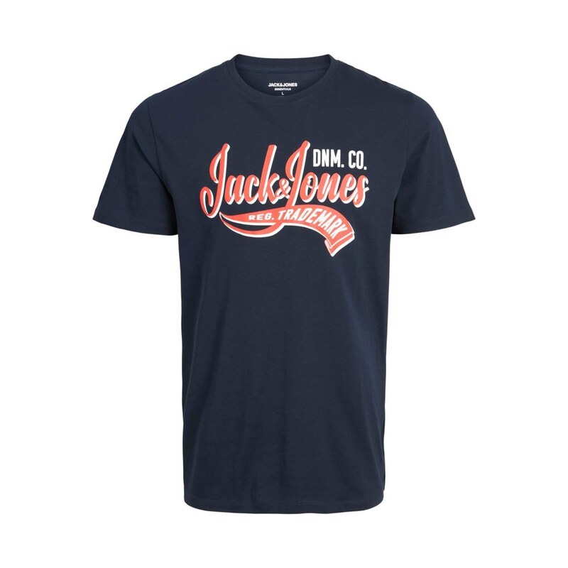 JACK & JONES Tričko noční modrá / mandarinkoná / bílá