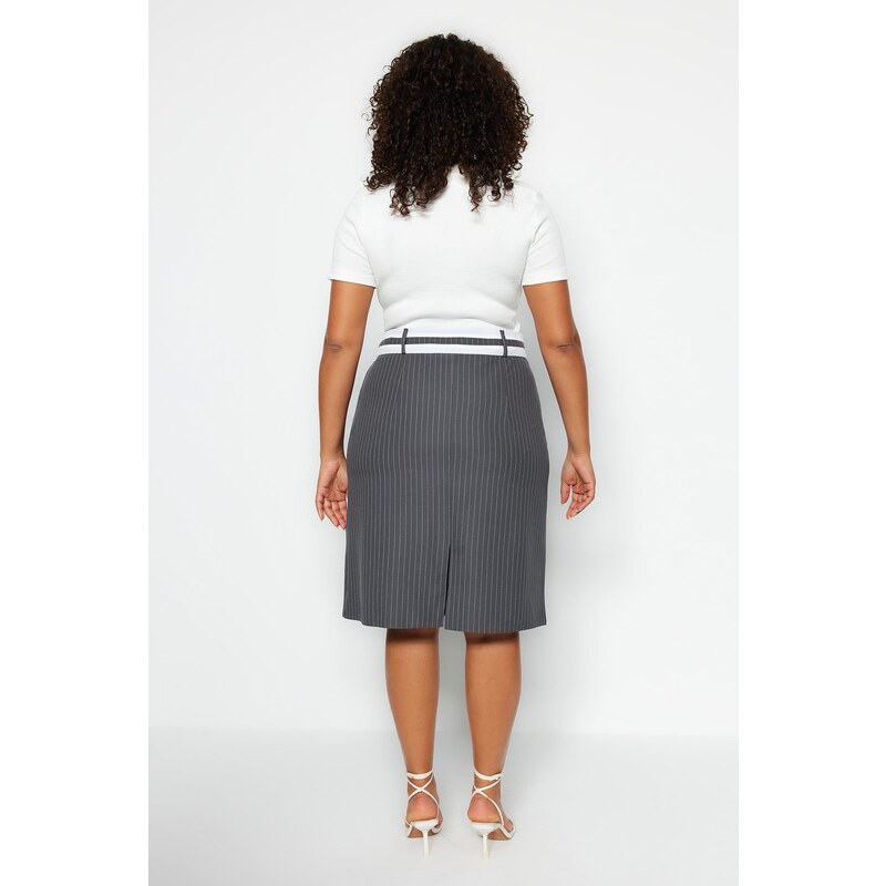 Trendyol Curve Anthracite Striped Pencil Formal Woven Skirt