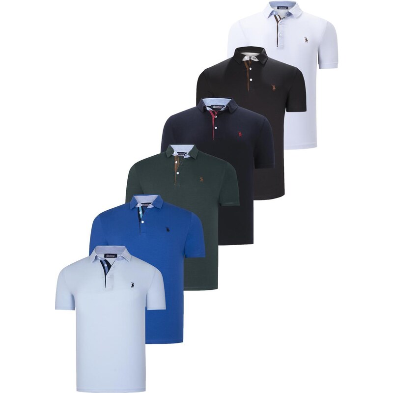 SIX SET T8582 DEWBERRY MENS T-SHIRT-BLACK-WHITE-NAVY BLUE-GREEN-SAKS BABY BLUE