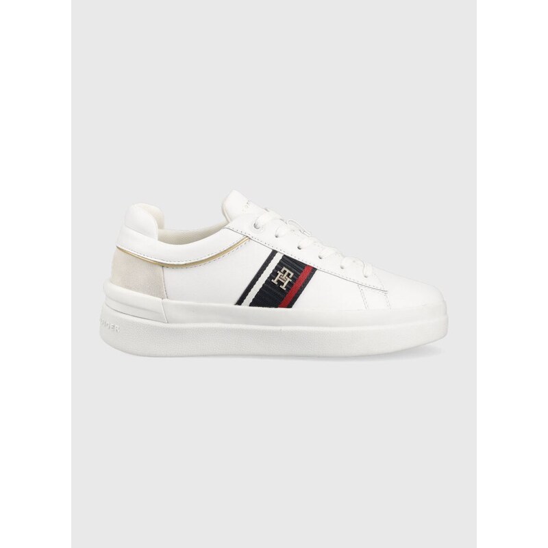 Kožené sneakers boty Tommy Hilfiger CORP WEBBING COURT bílá barva, FW0FW07387