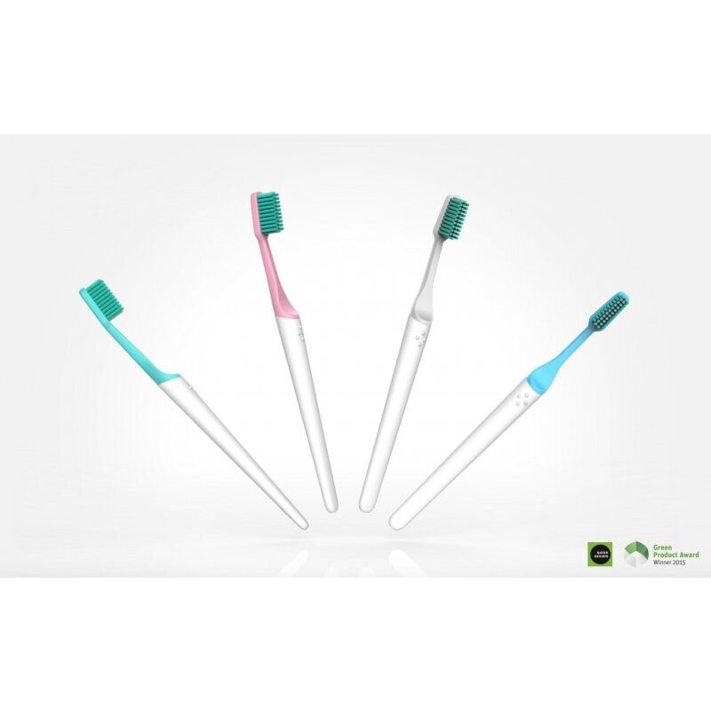 Zubní kartáček tvrdosti medium v tyrkysově zelené barvě vyrobený z rostlin TIO