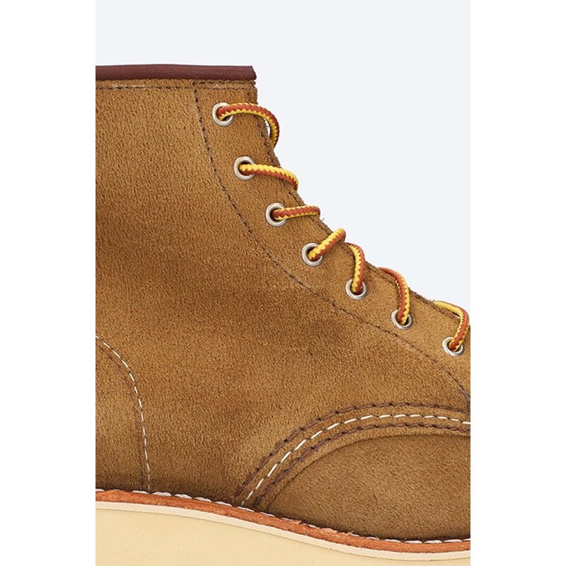 Semišové boty Red Wing 6-inch Moc Toe dámské, žlutá barva, na plochém podpatku, 3377