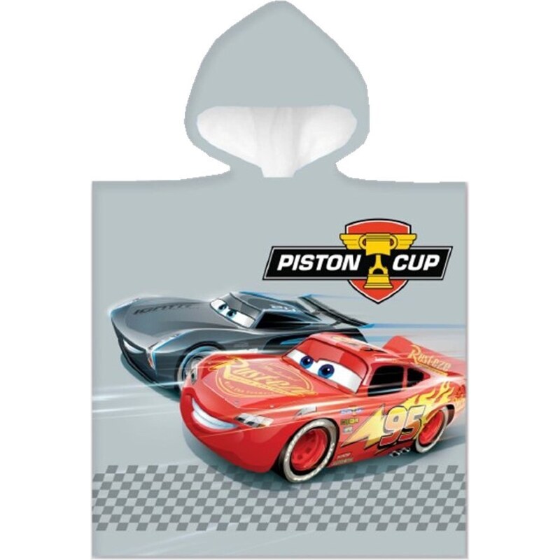 Carbotex Dětské / chlapecké plážové pončo - osuška s kapucí Auta - Cars - motiv Piston Cup - 100% bavlna - 50 x 110 cm