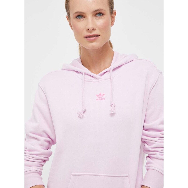 Bavlněná mikina adidas Originals dámská, fialová barva, s kapucí, hladká