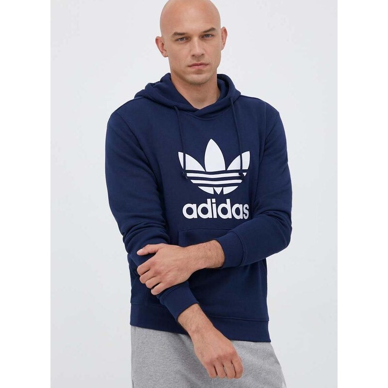 Bavlněná mikina adidas Originals pánská, tmavomodrá barva, s kapucí, s potiskem