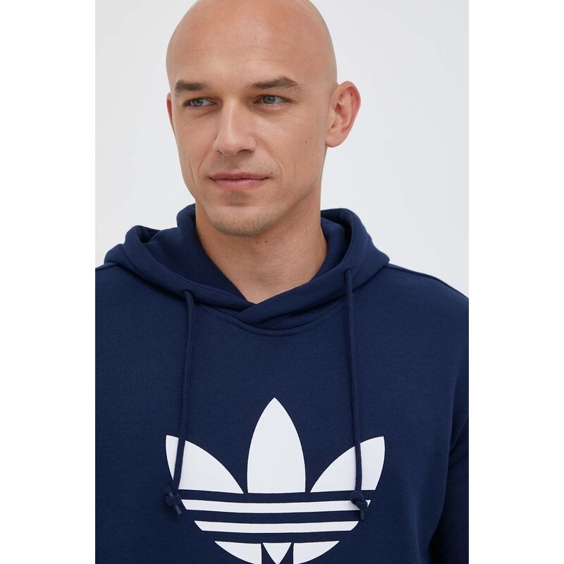 Bavlněná mikina adidas Originals pánská, tmavomodrá barva, s kapucí, s potiskem