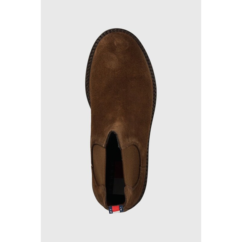 Semišové kotníkové boty Tommy Jeans TJM CHELSEA HIGH BOOT pánské, hnědá barva, EM0EM01205