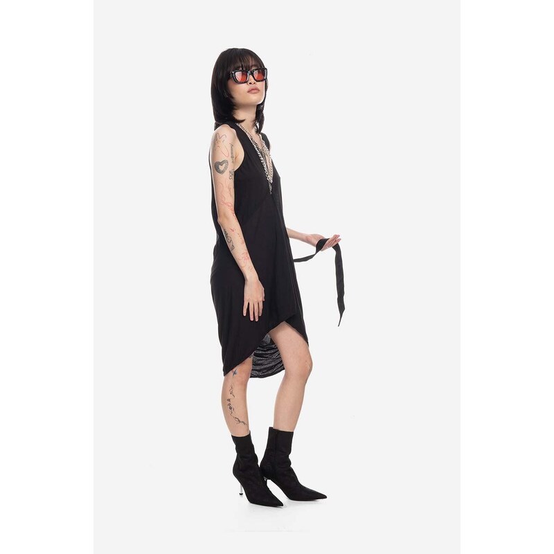 Bavlněné šaty Rick Owens Island Tank černá barva, mini, DS01B7112.B.BLACK-Black