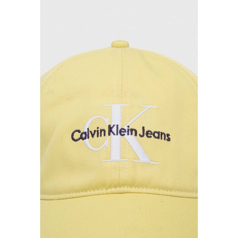Bavlněná baseballová čepice Calvin Klein Jeans žlutá barva, s aplikací