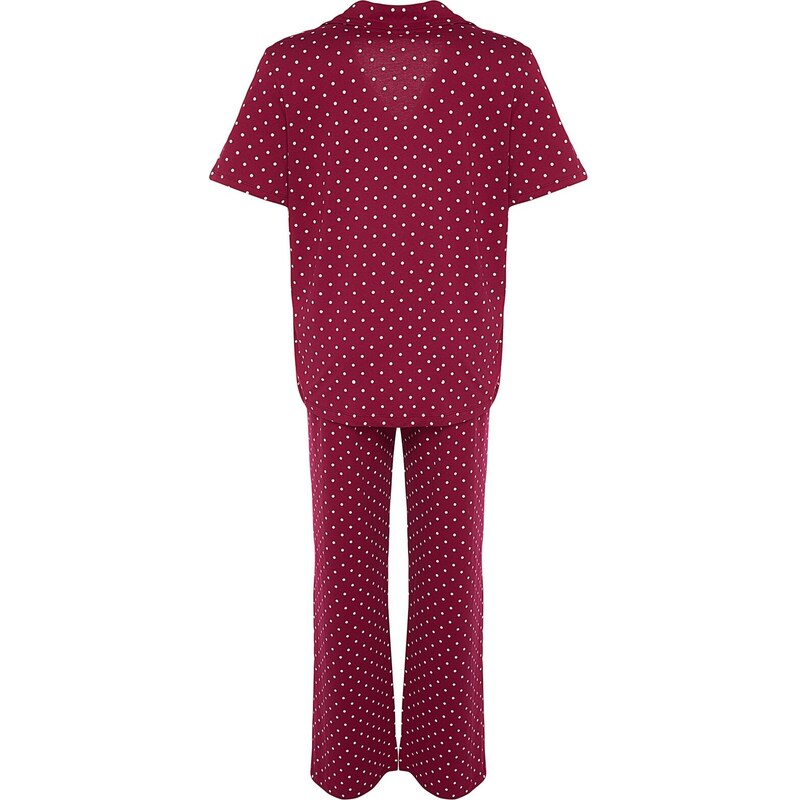 Trendyol Curve Claret Red Printed Knitted Buttons Pajamas Set