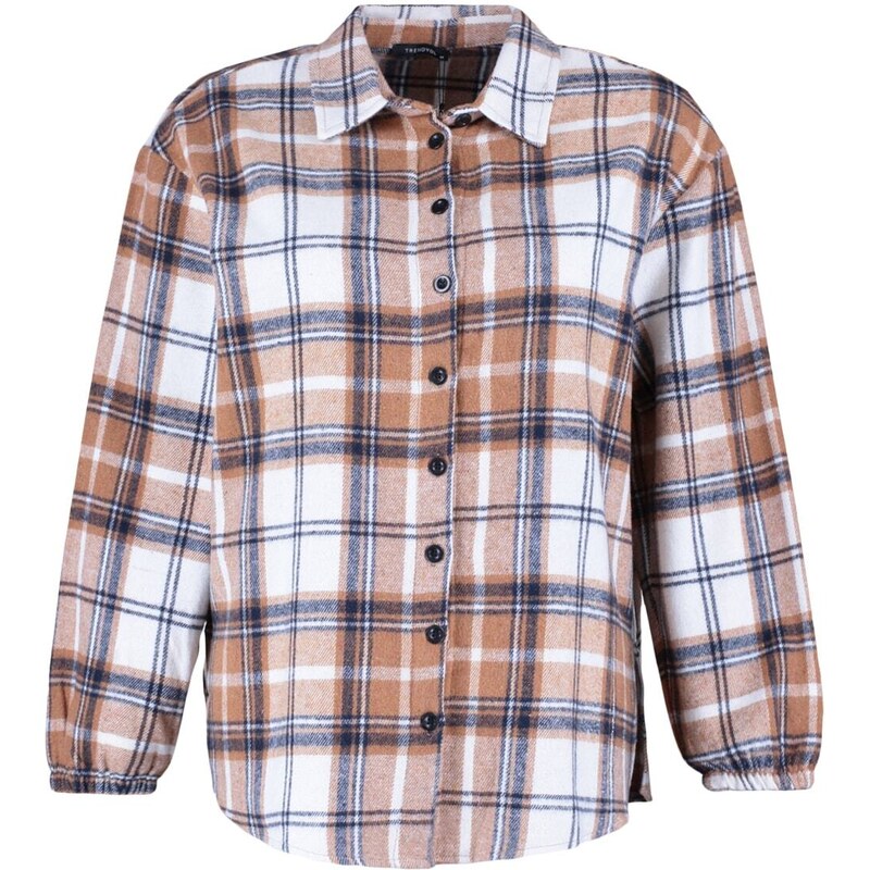 Trendyol Curve Oversized Brown Checkered Woven Shirt