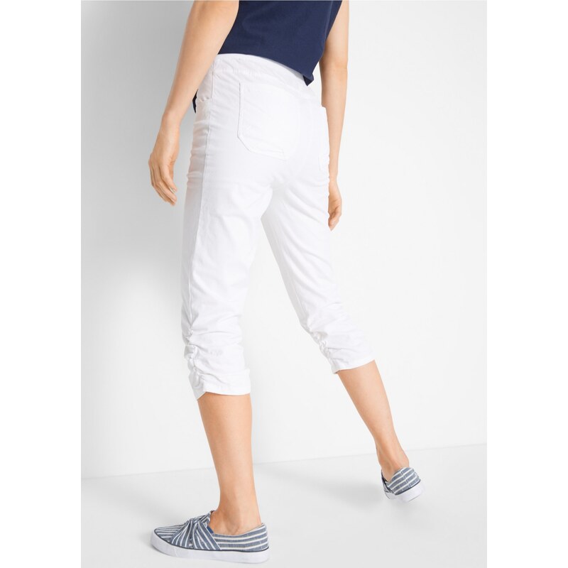 bonprix Capri kalhoty s pohodlnou pasovkou a nařasením Bílá