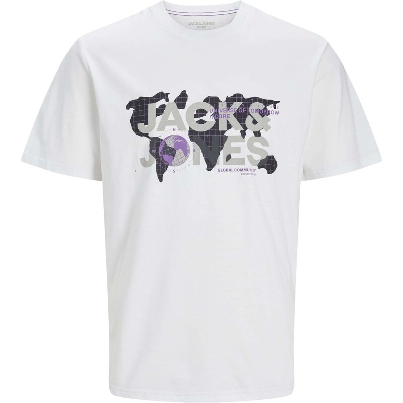 JACK & JONES Tričko JCODust šedá / fialová / černá / bílá