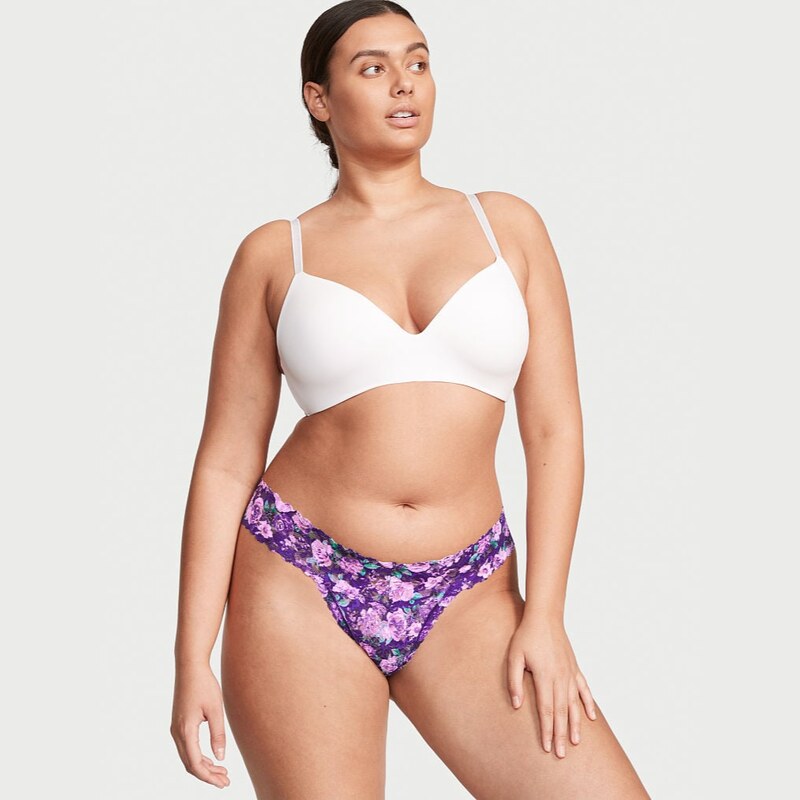 Victoria's Secret fialové krajkové tanga kalhotky Lacie Thong Panty