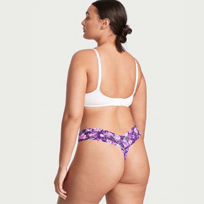 Victoria's Secret fialové krajkové tanga kalhotky Lacie Thong Panty