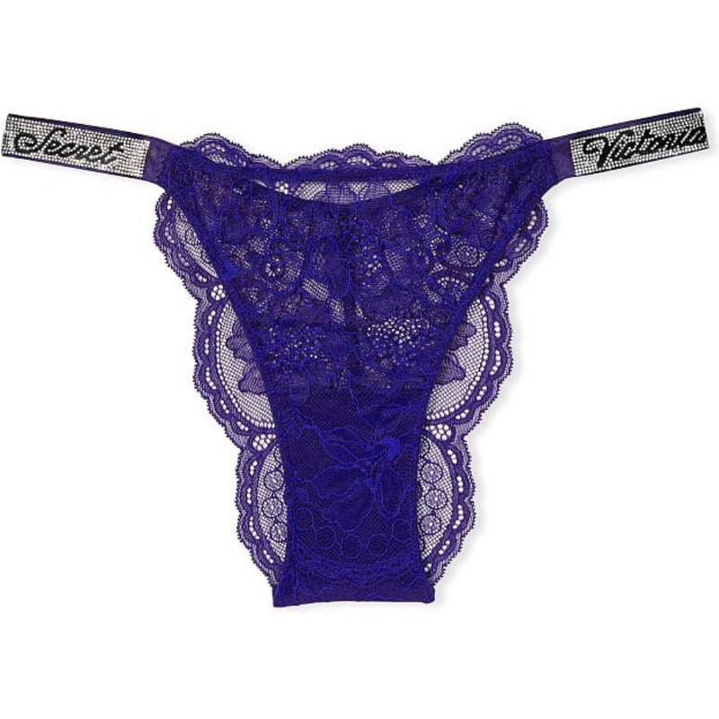 Victoria's Secret fialové krajkové brazilky Shine Strap Lace Brazilian  Panty