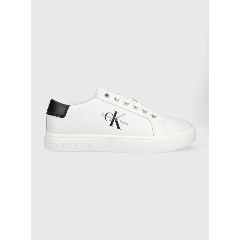 Kožené sneakers boty Calvin Klein Jeans CUPSOLE LACE UP LOW bílá barva, YM0YM00491