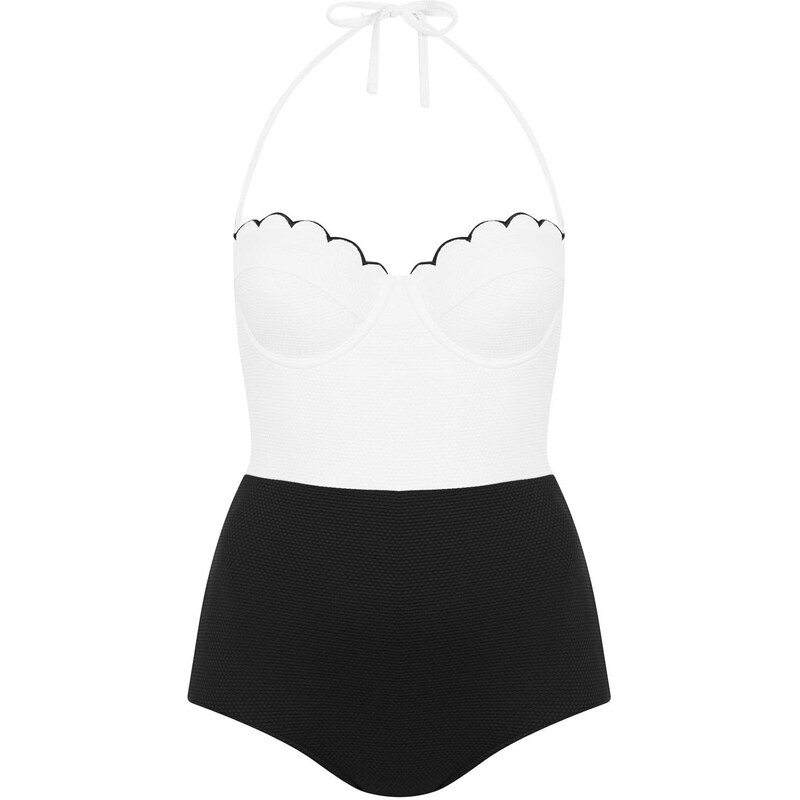 Topshop Black and Cream Scallop Swimsuit