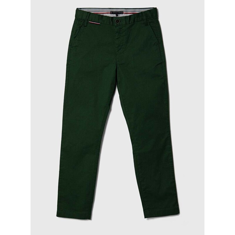 Dětské kalhoty Tommy Hilfiger zelená barva, hladké