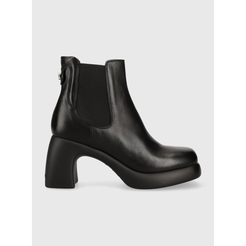 Kožené kotníkové boty Karl Lagerfeld ASTRAGON dámské, černá barva, na podpatku, KL33840